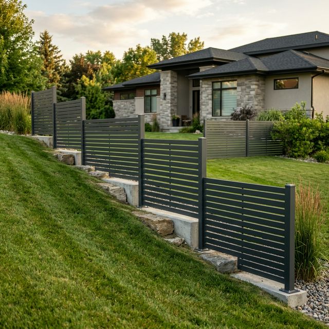 Poređenje postavljanja panelne ograde na padu terena — pravilne kaskade na 2m nasuprot nepravilnog parapeta u padu — Savalux